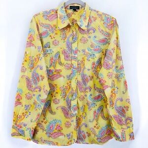 Ralph Lauren 100% Cotton Yellow Colorful Paisley Lightweight Button Down Large